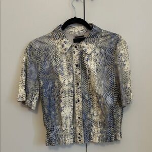 Giorgio Armani Blue and Cream Leather Jacket